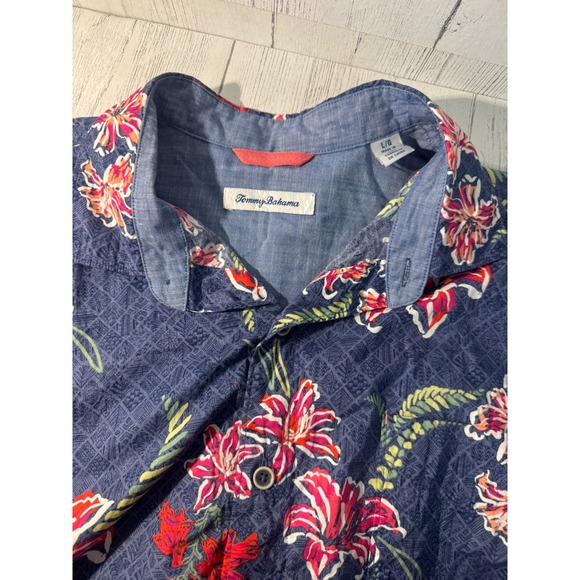Tommy Bahama Other - Tommy Bahama Mens Large Blue Floral Tropical Short Sleeve Button Down Shirt